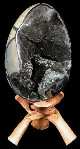 Septarian Dragon Egg Geode - Black Crystals #56395